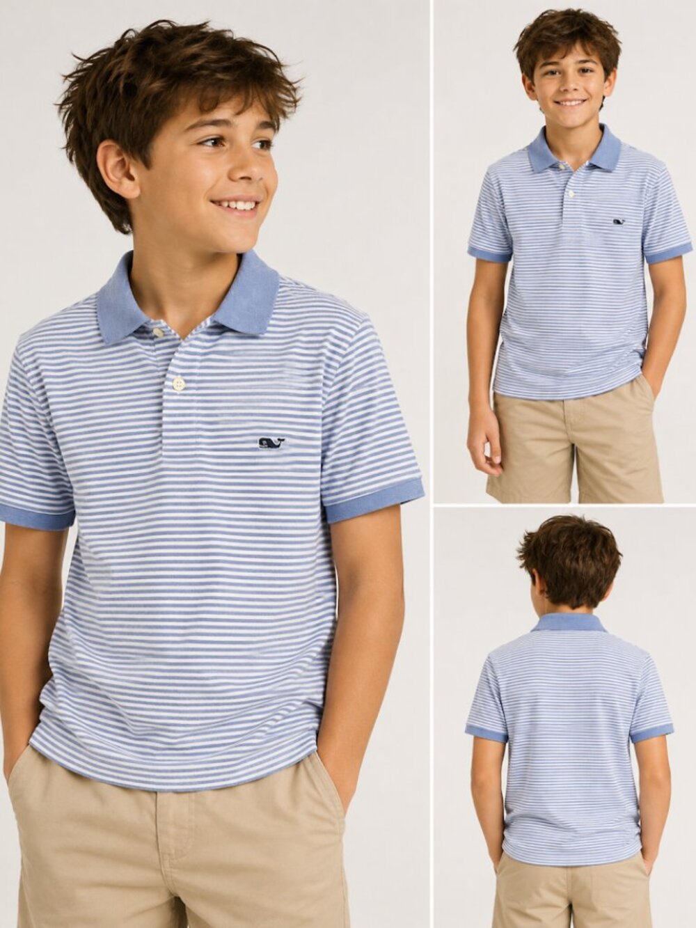 Vineyard Vines Boys Edgartown Polo Shirt Youth Large L 14 Blue White Stripe